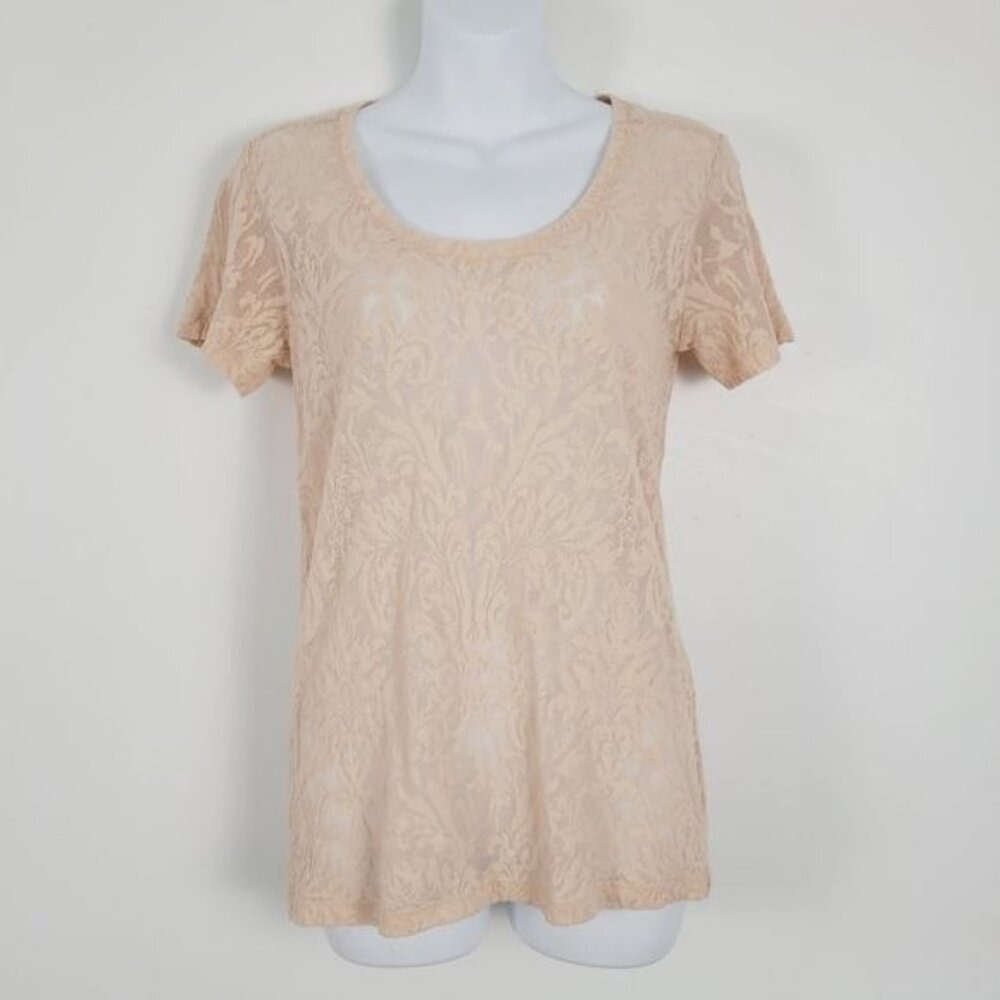 Club‎ Monaco Linen Blend Sheer Lace Short Sleeve Shirt Size Small